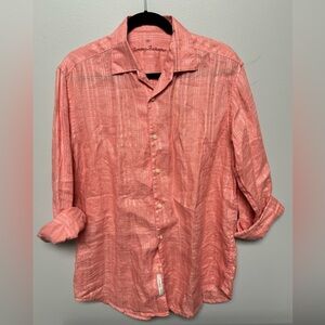 Women’s coral linen lightweight summer Tommy Bahama button linen blouse shirt SP